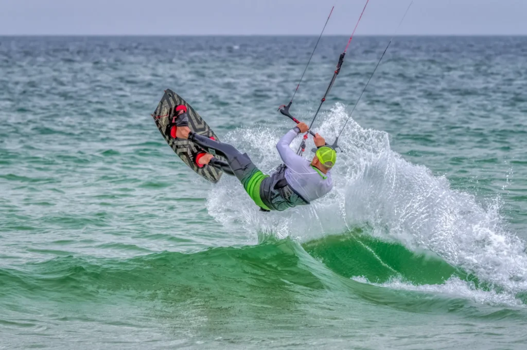 A man kiteboarding after receiving PRP shoulder treatment