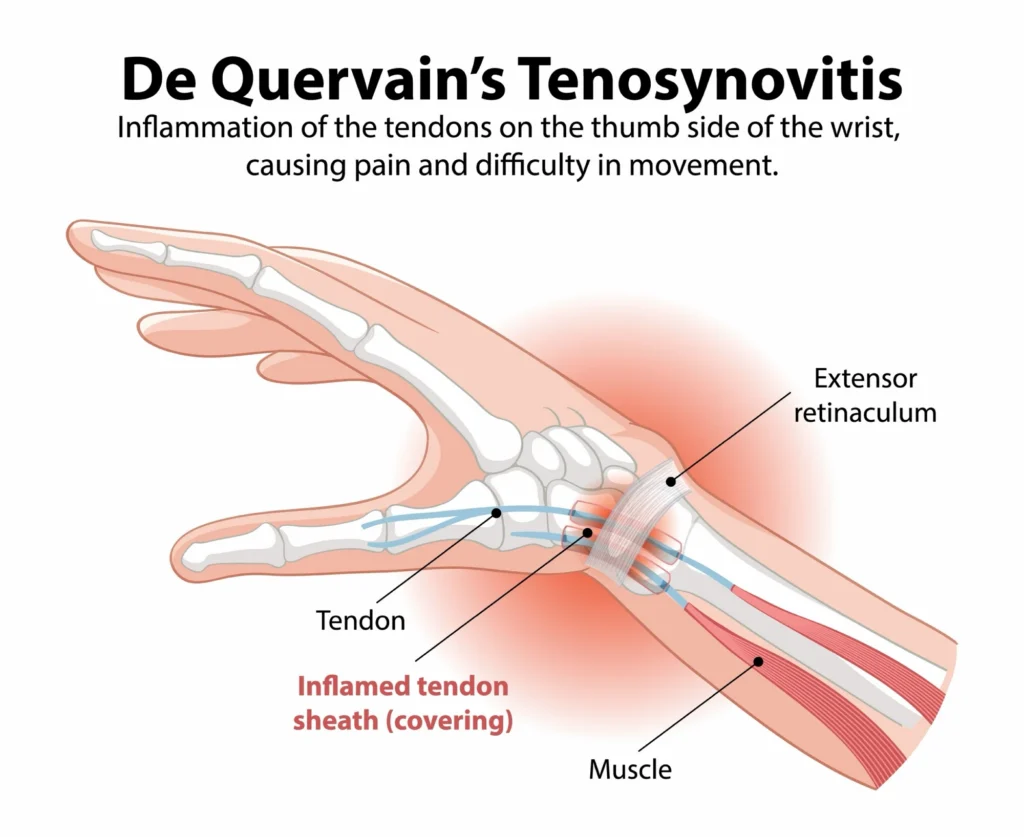 De Quervain's tenosynovitis diagram.
